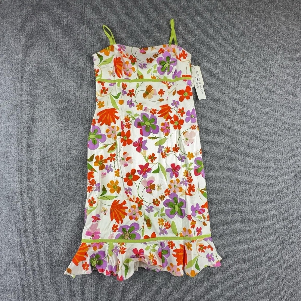 Maggy London Dress Womens 2 Petite Multicolor Floral Ruffle Sundress Summer